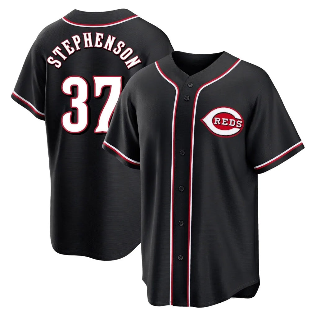 Rebec C.Reds #37 Tyler Stephenson Player Black Fashion Out Home Game Stitched Jerseys