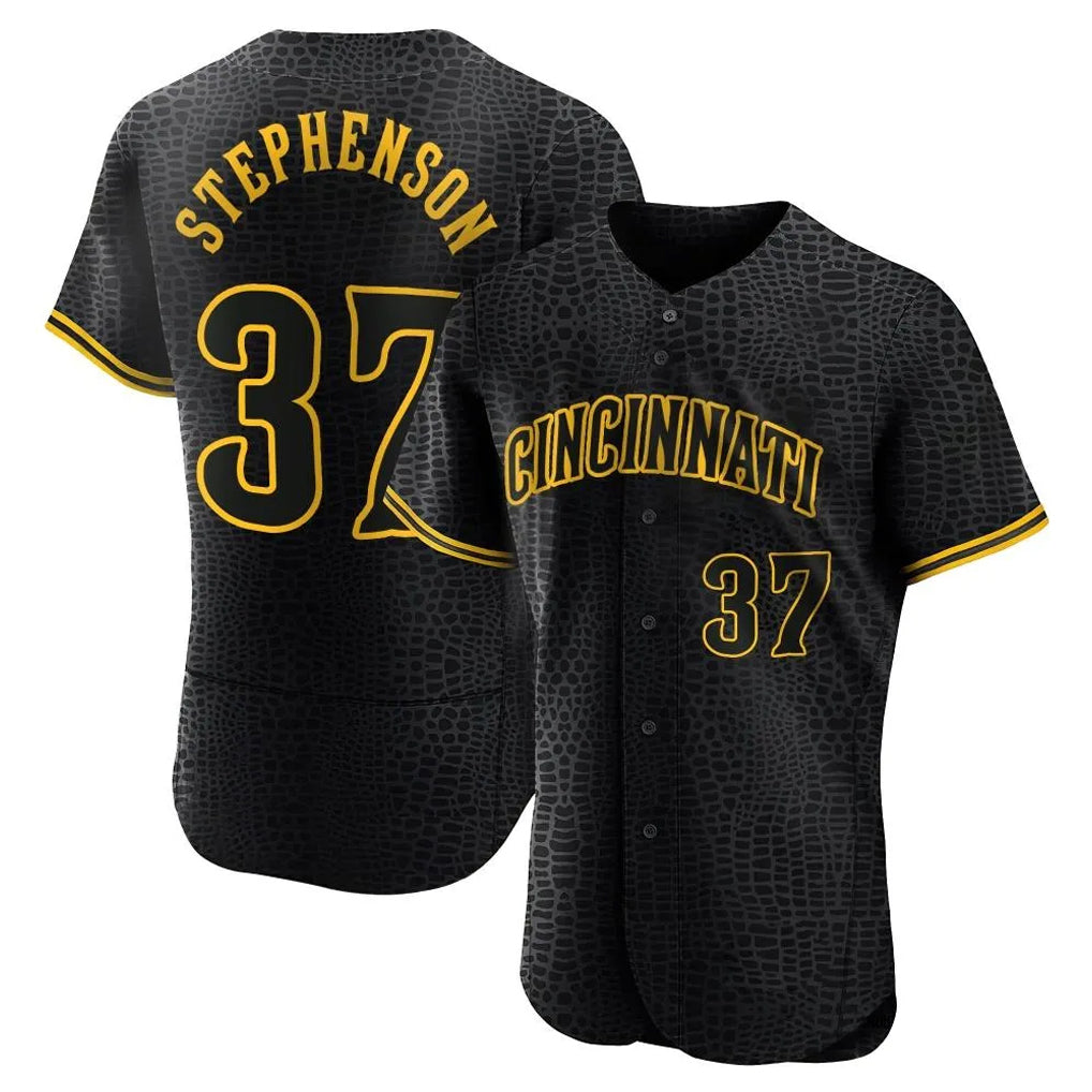 Rebec C.Reds #37 Tyler Stephenson Player Black Snake Skin City Limited Elite Home Stitched Jerseys