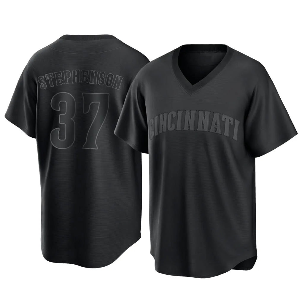 Rebec C.Reds #37 Tyler Stephenson Player Black T-shirt Game Home Stitched Jerseys