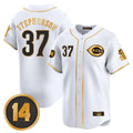 Rebec C.Reds #37 Tyler Stephenson Player White-Gold Vapor Premier Limited Home Stitched Jerseys