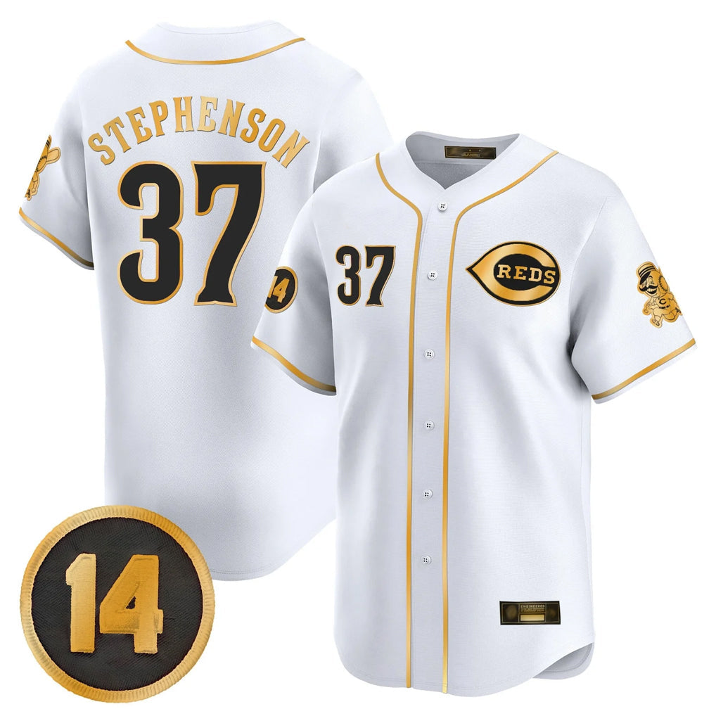 Rebec C.Reds #37 Tyler Stephenson Player White-Gold Vapor Premier Limited Home Stitched Jerseys