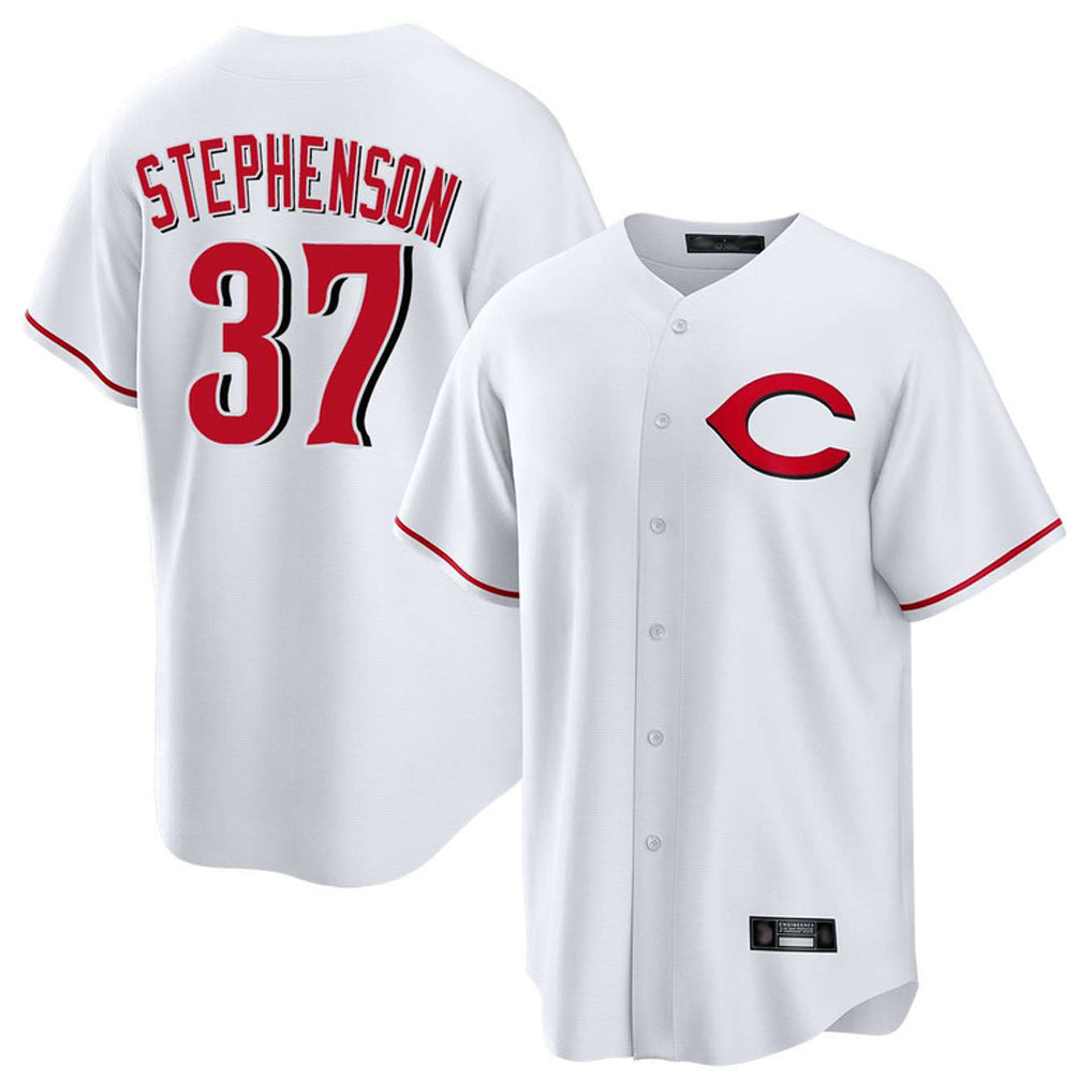 Rebec C.Reds #37 Tyler Stephenson Player White Home Game Stitched Jerseys
