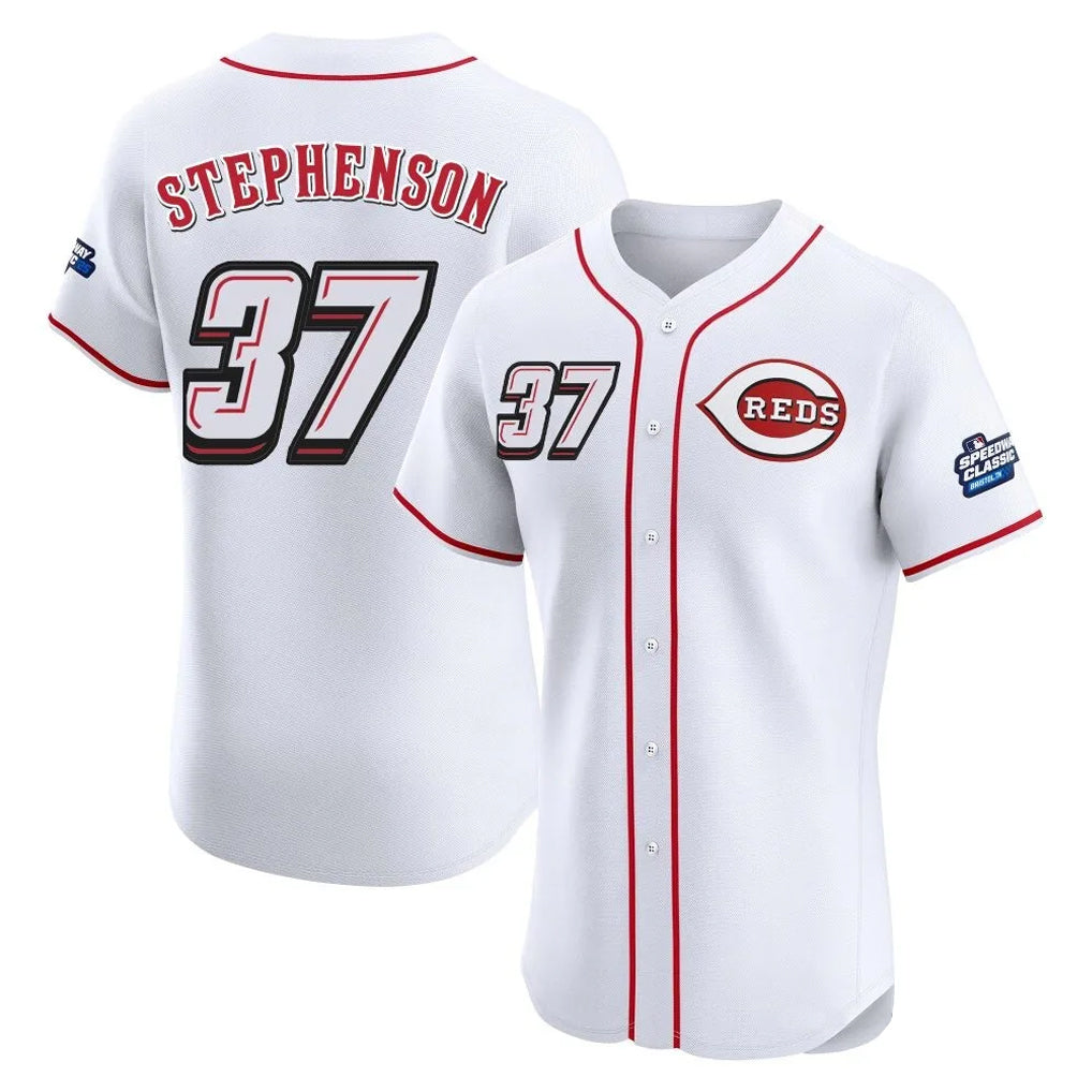 Rebec C.Reds #37 Tyler Stephenson Player White Speedway Classic Limited Elite Home Stitched Jerseys