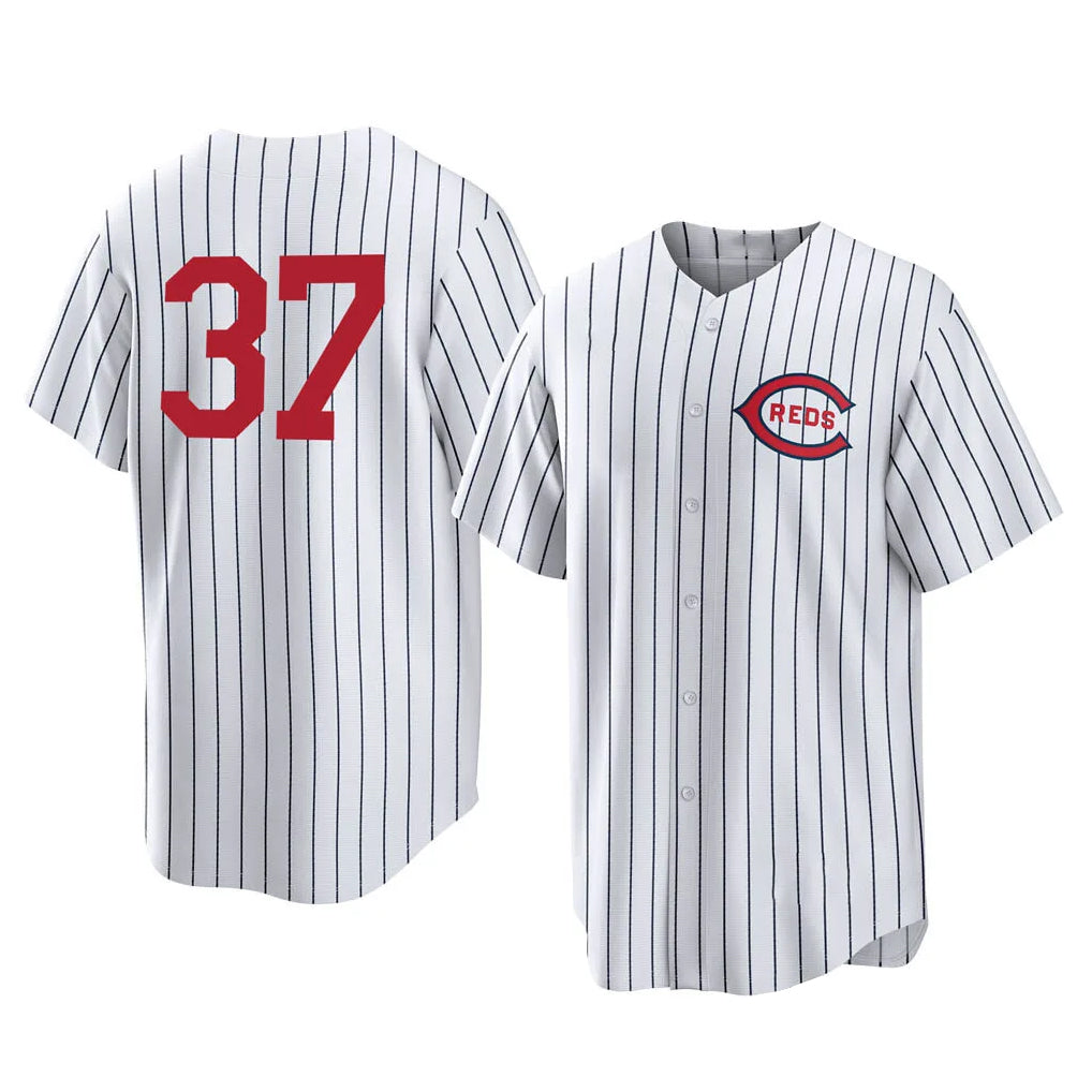 Rebec C.Reds #37 Tyler Stephenson Player White Stripe Field of Dreams Game Home Stitched Jerseys
