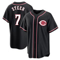 Rebec C.Reds #7 Spencer Steer Player Black Fashion Out Home Game Stitched Jerseys