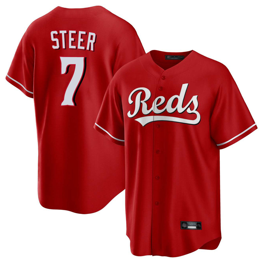 Rebec C.Reds #7 Spencer Steer Player Red Home Game Stitched Jerseys