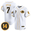 Rebec C.Reds #7 Spencer Steer Player White-Gold Vapor Premier Limited Home Stitched Jerseys