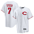 Rebec C.Reds #7 Spencer Steer Player White Home Game Stitched Jerseys