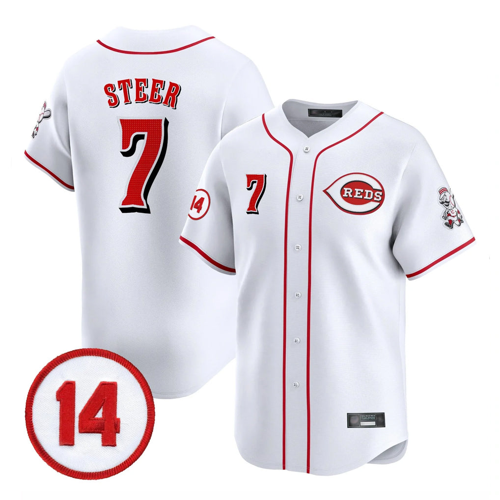 Rebec C.Reds #7 Spencer Steer Player White Vapor Premier Limited Home Stitched Jerseys