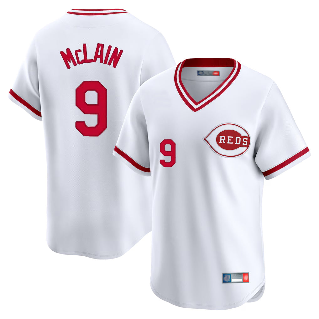 Rebec C.Reds #9 Matt McLain Player White Cooperstown Collection Limited T-shirt Home Stitched Jerseys