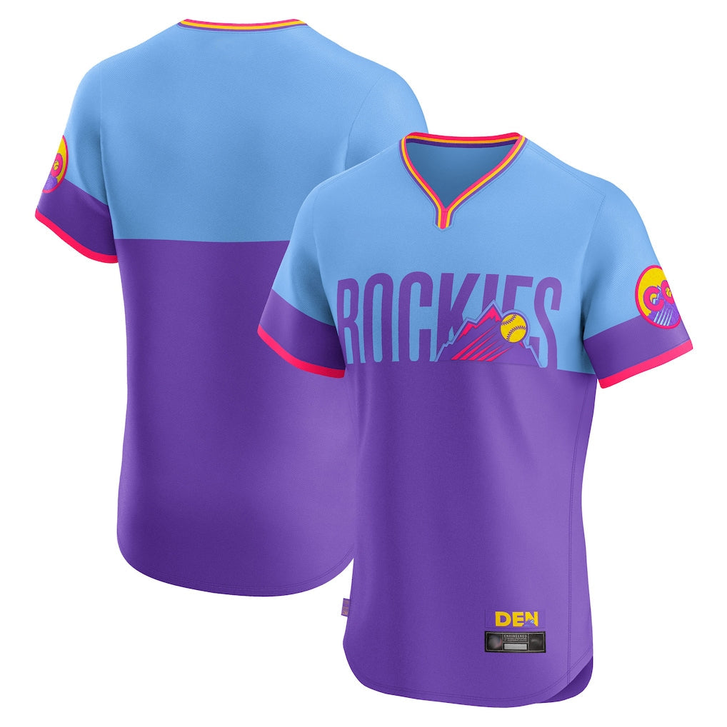 Rebec C.Rockies Purple-Light Blue City Connect Limited Elite Home T-shirt Blank Player Stitched Jerseys
