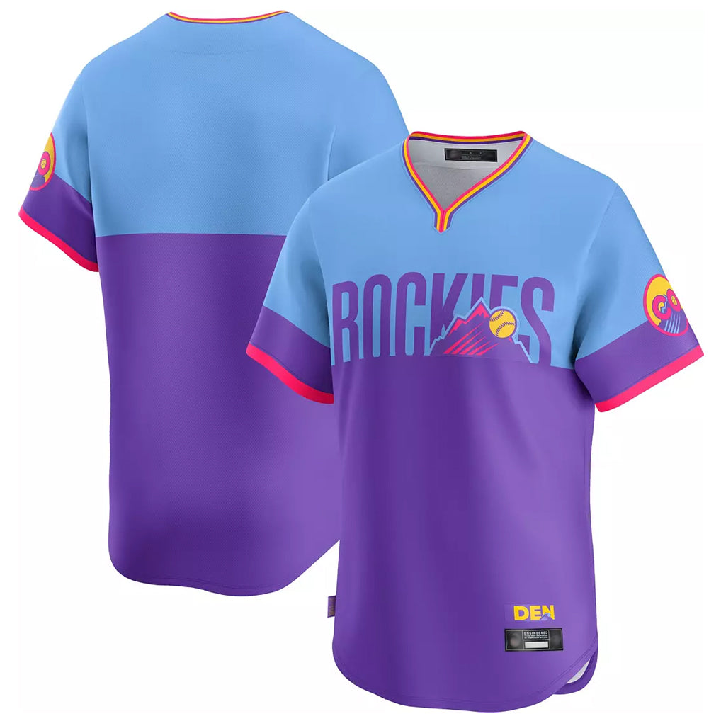 Rebec C.Rockies Purple-Light Blue City Connect Limited Home T-shirt Blank Player Stitched Jerseys