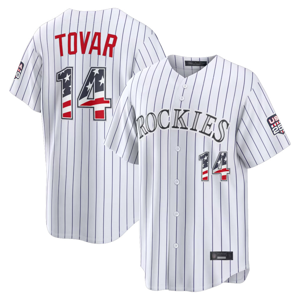Rebec C.Rockies #14 Ezequiel Tovar Player White USA 250 Fourth of July Limited Home Game Stitched Jerseys