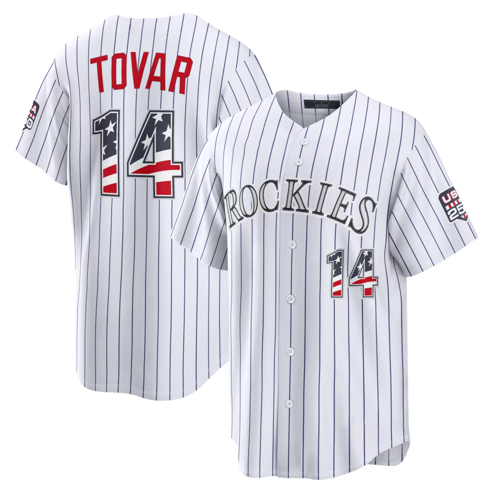 Rebec C.Rockies #14 Ezequiel Tovar White USA 250 Fourth of July Home Stadium Jersey
