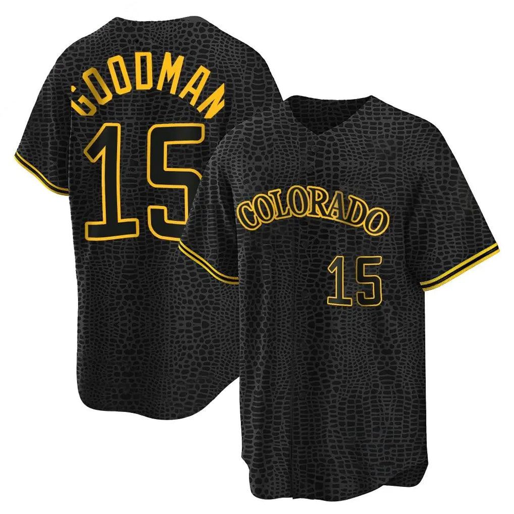 Rebec C.Rockies #15 Hunter Goodman Player Black Snake Skin City Home Game Stitched Jerseys