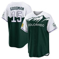 Rebec C.Rockies #15 Hunter Goodman Player Green City Connect Home Game Stitched Jerseys