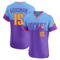 Rebec C.Rockies #15 Hunter Goodman Player Purple-Light Blue City Connect Limited Elite Home T-shirt Stitched Jerseys