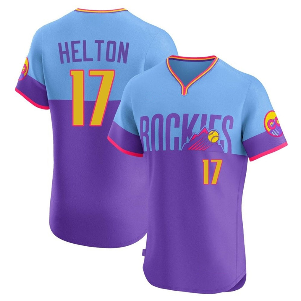 Rebec C.Rockies #17 Todd Helton Player Purple-Light Blue City Connect Limited Elite Home T-shirt Stitched Jerseys
