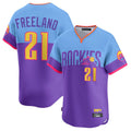 Rebec C.Rockies #21 Kyle Freeland Player Purple-Light Blue City Connect Limited Home T-shirt Stitched Jerseys