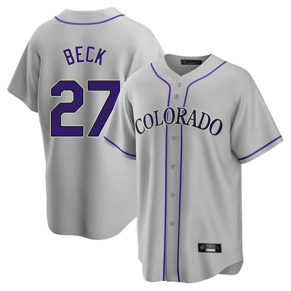 Rebec C.Rockies #27 Jordan Beck Player Gray Game Home Stitched Jerseys