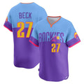 Rebec C.Rockies #27 Jordan Beck Player Purple-Light Blue City Connect Limited Home T-shirt Stitched Jerseys