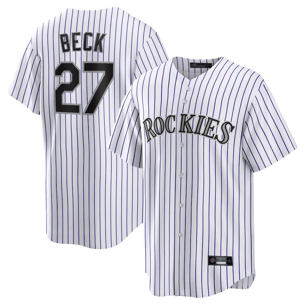 Rebec C.Rockies #27 Jordan Beck Player White Game Home Stitched Jerseys