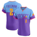 Rebec C.Rockies #2 Tyler Freeman Player Purple-Light Blue City Connect Limited Elite Home T-shirt Stitched Jerseys