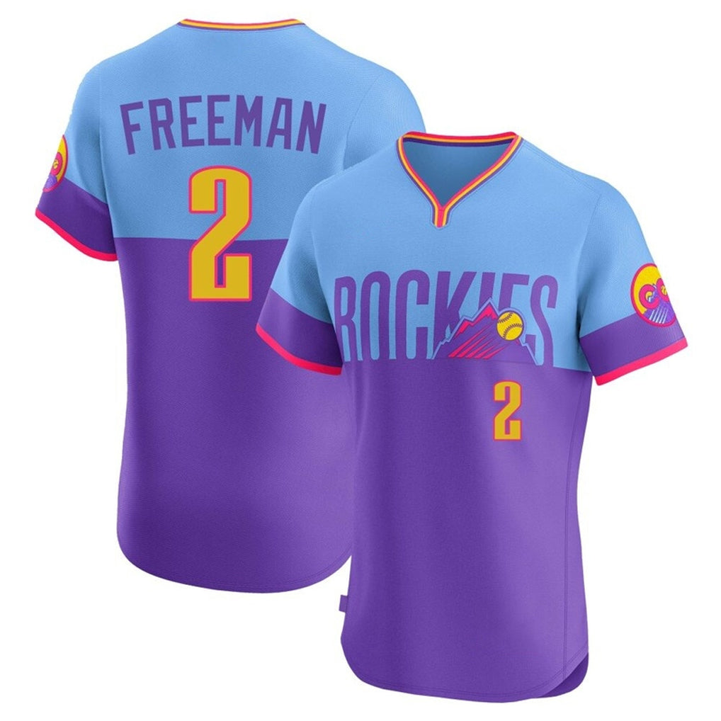 Rebec C.Rockies #2 Tyler Freeman Player Purple-Light Blue City Connect Limited Elite Home T-shirt Stitched Jerseys