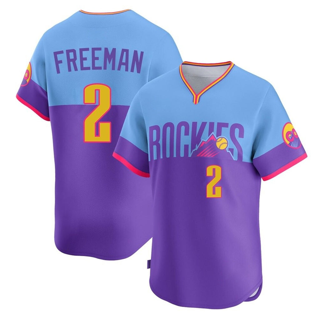 Rebec C.Rockies #2 Tyler Freeman Player Purple-Light Blue City Connect Limited Home T-shirt Stitched Jerseys