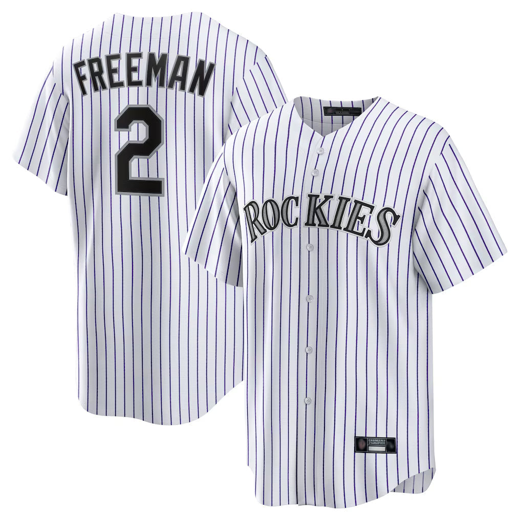Rebec C.Rockies #2 Tyler Freeman Player White Game Home Stitched Jerseys