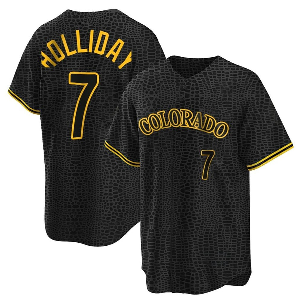 Rebec C.Rockies #7 Matt Holliday Player Black Snake Skin City Home Game Stitched Jerseys