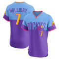 Rebec C.Rockies #7 Matt Holliday Player Purple-Light Blue City Connect Limited Elite Home T-shirt Stitched Jerseys