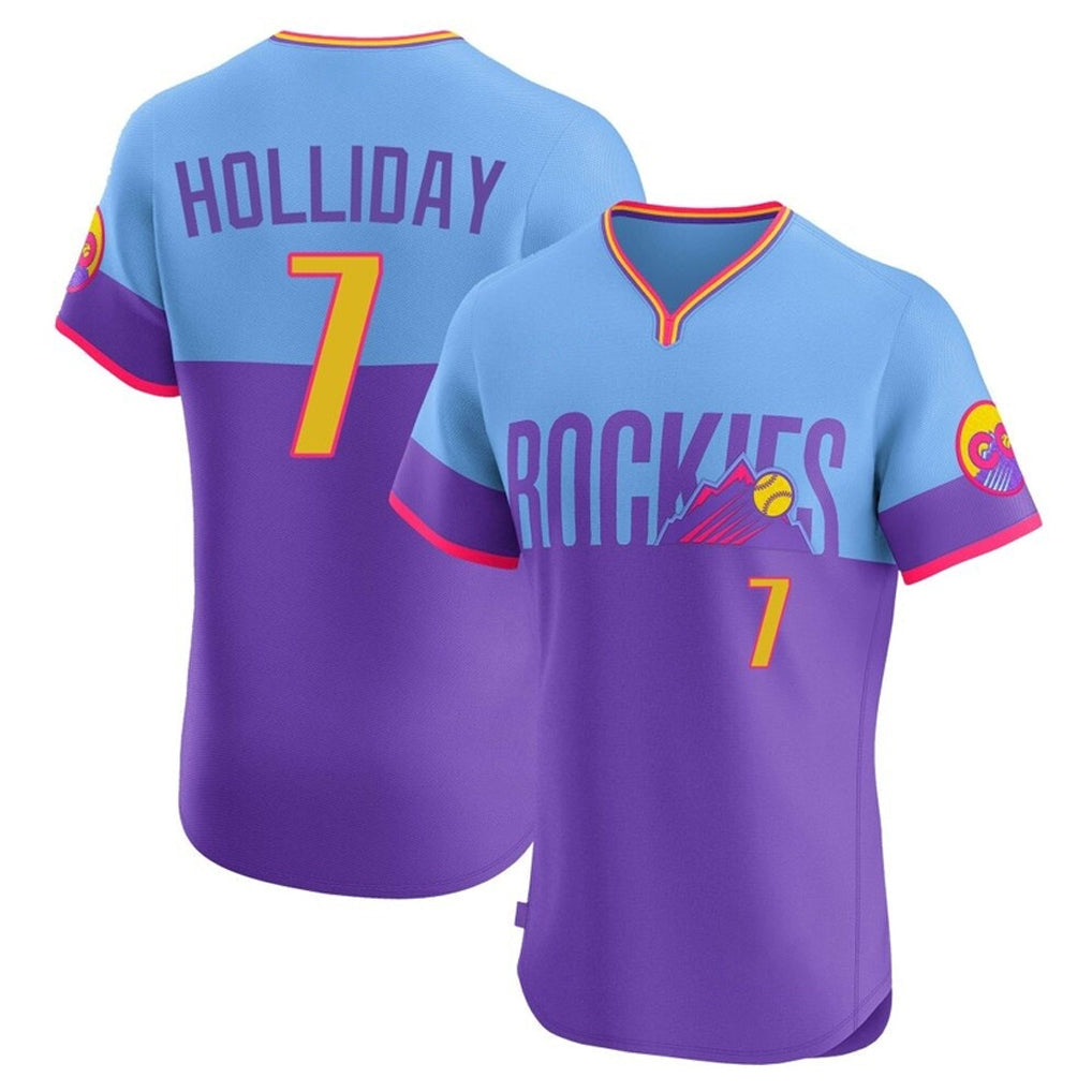 Rebec C.Rockies #7 Matt Holliday Player Purple-Light Blue City Connect Limited Elite Home T-shirt Stitched Jerseys