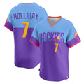 Rebec C.Rockies #7 Matt Holliday Player Purple-Light Blue City Connect Limited Home T-shirt Stitched Jerseys