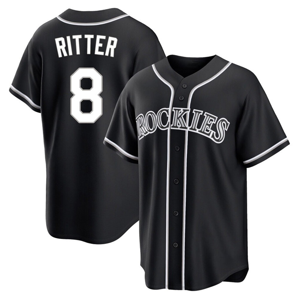 Rebec C.Rockies #8 Ryan Ritter Player Black Fashion Out Home Game Stitched Jerseys