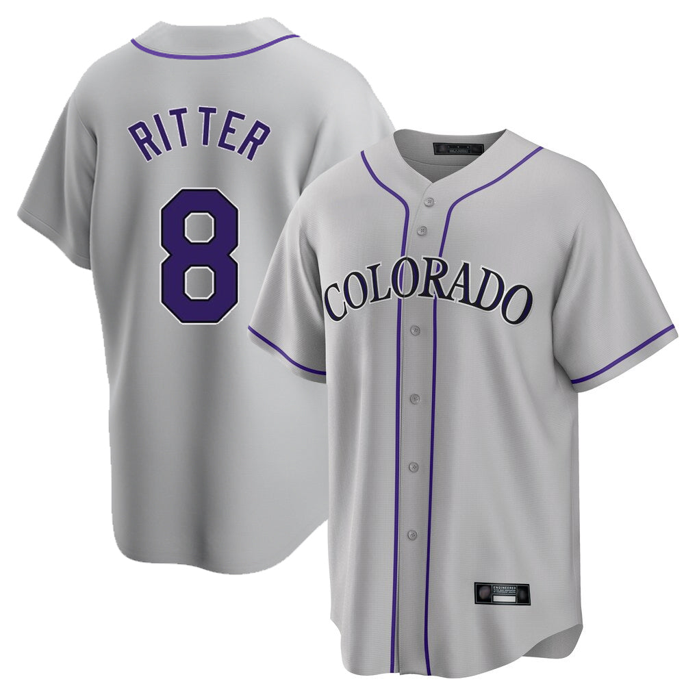Rebec C.Rockies #8 Ryan Ritter Player Gray Game Home Stitched Jerseys