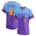 Rebec C.Rockies #8 Ryan Ritter Player Purple-Light Blue City Connect Limited Elite Home T-shirt Stitched Jerseys