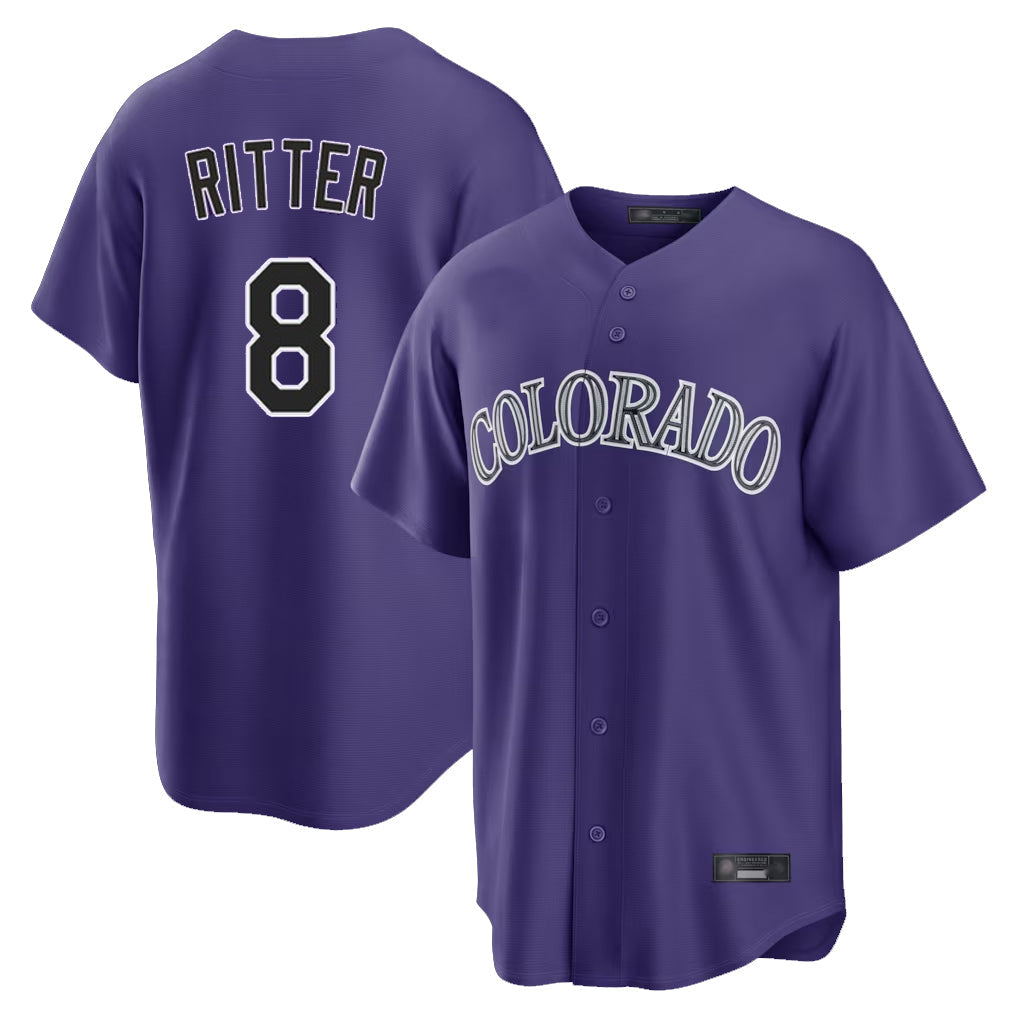 Rebec C.Rockies #8 Ryan Ritter Player Purple Game Home Stitched Jerseys