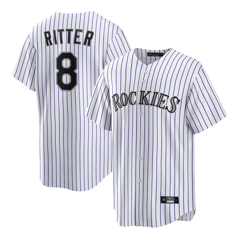 Rebec C.Rockies #8 Ryan Ritter Player White Game Home Stitched Jerseys