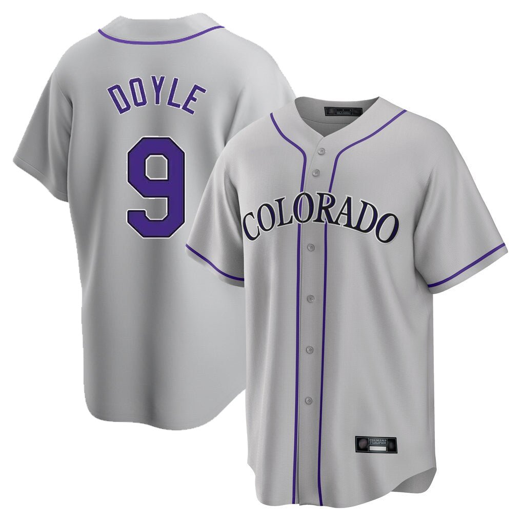 Rebec C.Rockies #9 Brenton Doyle Player Gray Game Home Stitched Jerseys