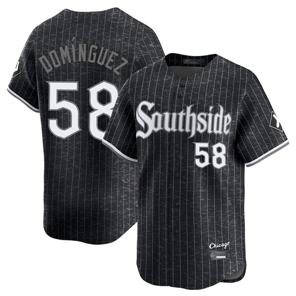 Rebec C.White Sox #58 Seranthony Dom¨ªnguez Player Black City Connect Limited Home Stitched Jerseys