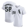 Rebec C.White Sox #58 Seranthony Dom¨ªnguez Player White Stripe Limited Elite Home Stitched Jerseys