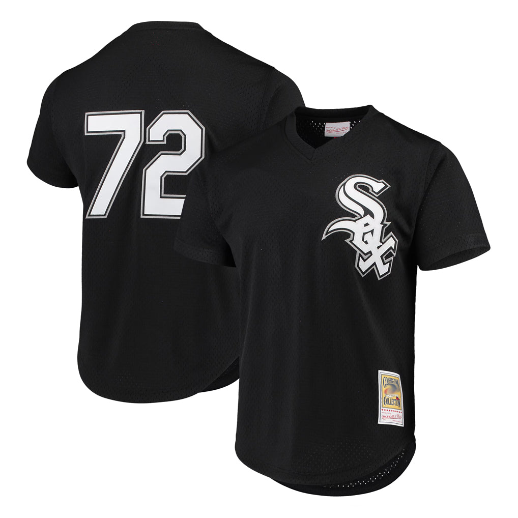 Rebec C.White Sox #72 Carlton Fisk Player Black Mitchell & Ness Cooperstown Collection Mesh Game Stitched Jerseys