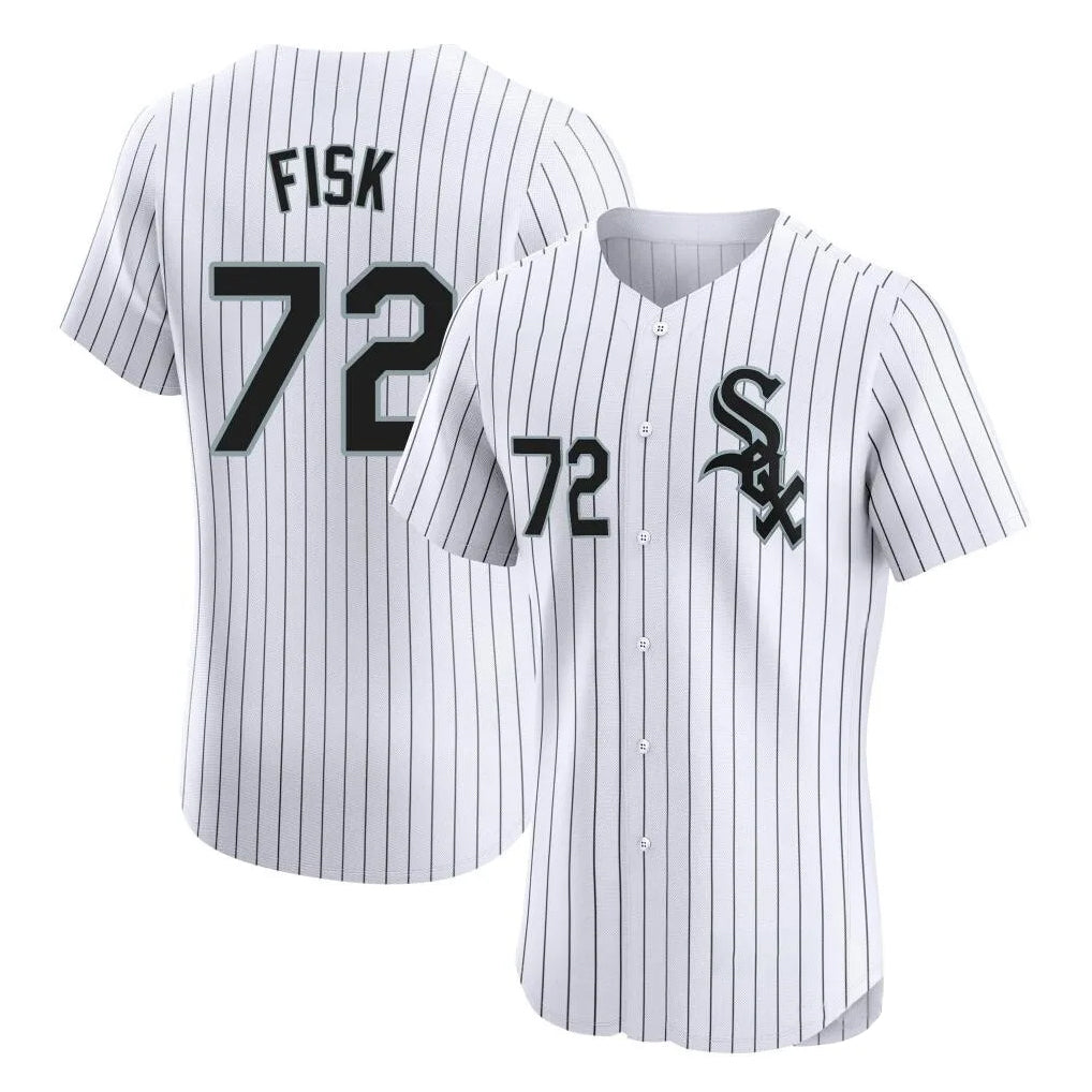 Rebec C.White Sox #72 Carlton Fisk Player White Stripe Limited Elite Home Stitched Jerseys