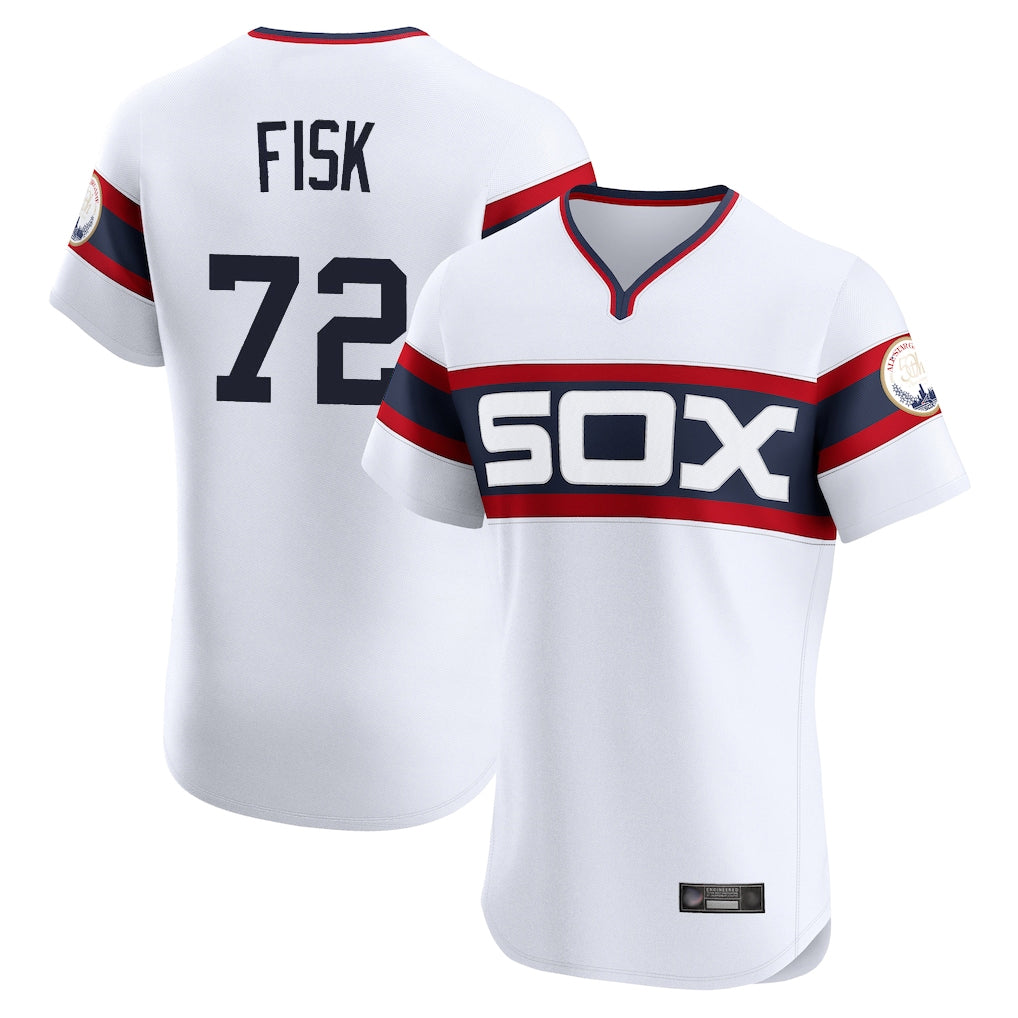 Rebec C.White Sox #72 Carlton Fisk Player White T-shirt Limited Elite Home Stitched Jerseys