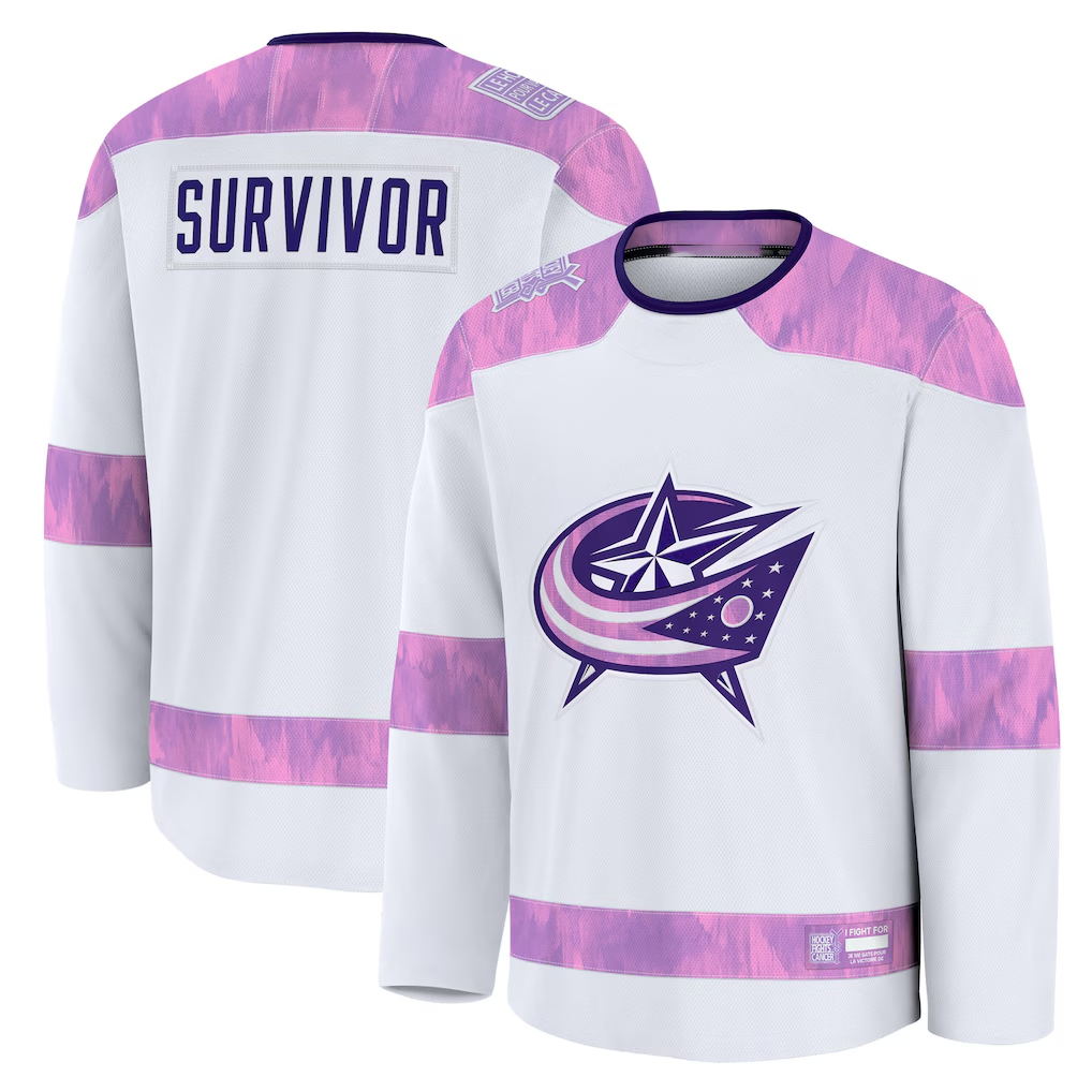Rebec CB.Jackets White Hockey Fights Cancer Survivor Practice Jersey