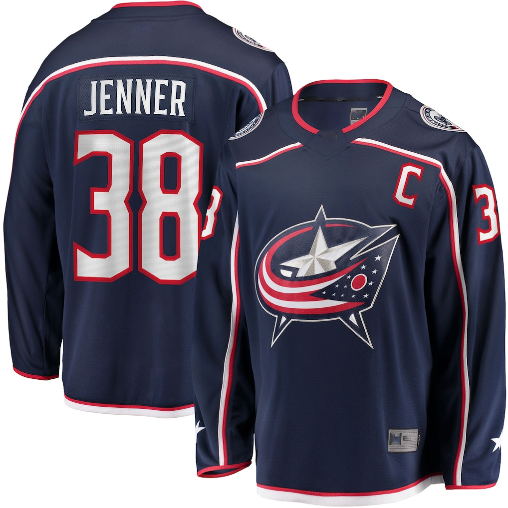 Rebec CB.Jackets #38 Boone Jenner Navy Home Captain Patch Breakaway Player Jersey