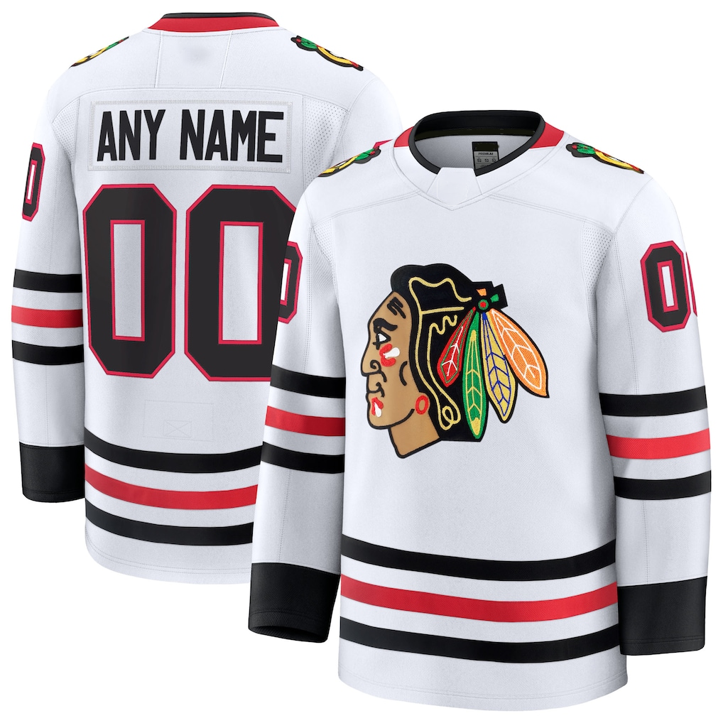 Rebec Custom C.Blackhawks White Away Premium Jerseys