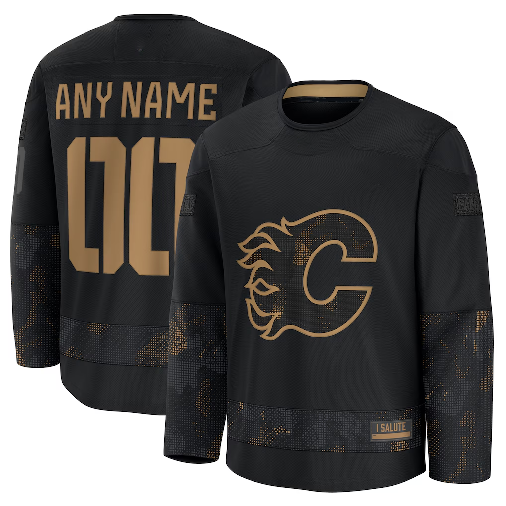 Rebec Custom C.Flames Black 2024 Military Appreciation Practice Jerseys