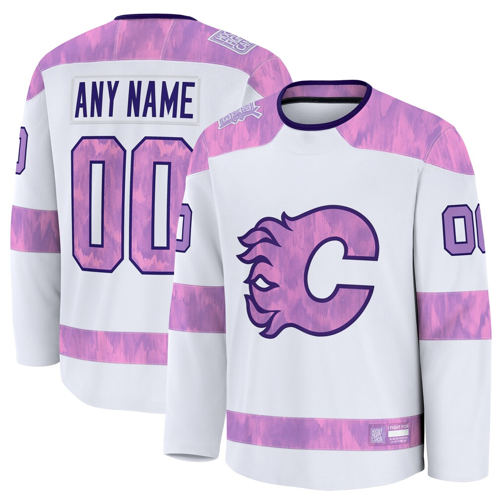 Rebec Custom C.Flames White 2024 Hockey Fights Cancer Practice Jerseys